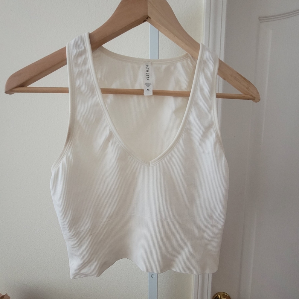 Athleta Seamless Cropped Ribbed White Sports Bra XS - Picture 5 of 8